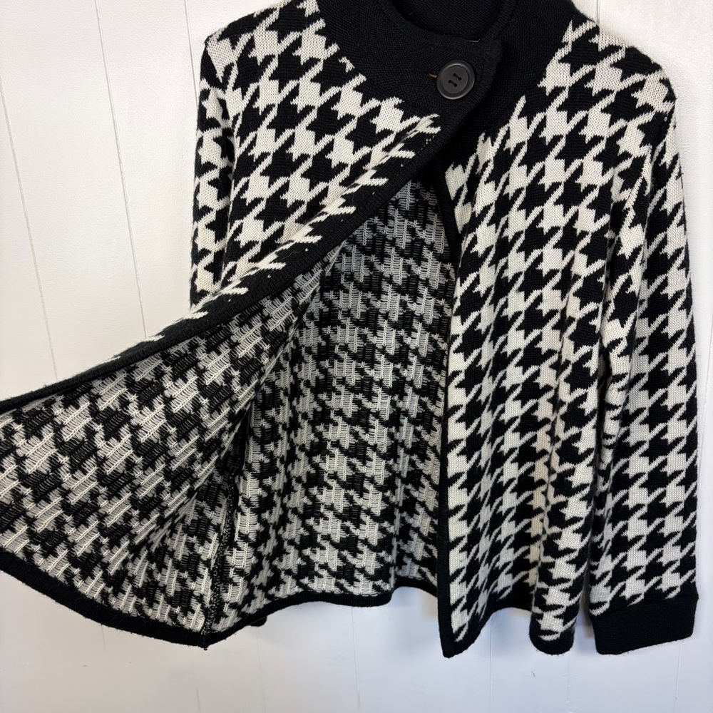Vintage 90s Black White Houndstooth Knit Cardigan Sweater Cardigan Size Medium - Picture 4 of 11